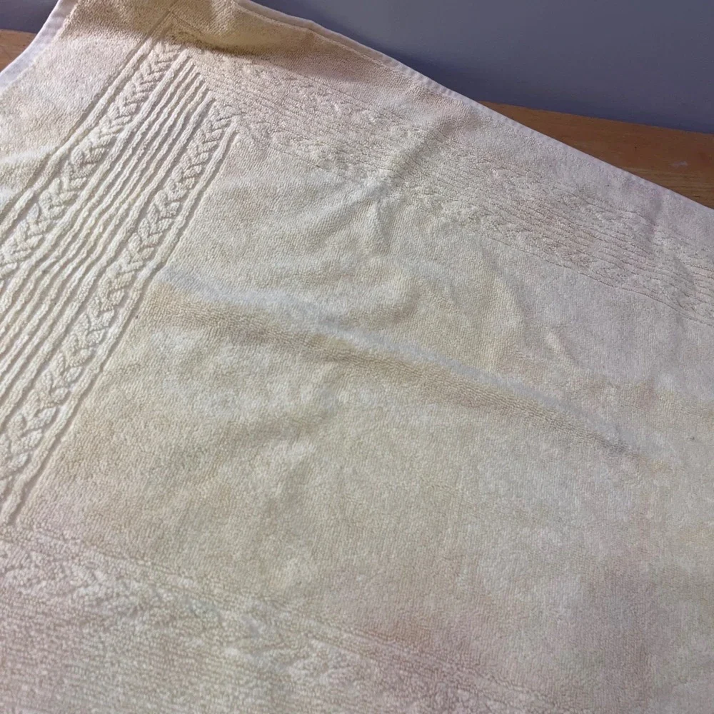 Ralph Lauren Pale Yellow Cotton Bath Mat Vtg Preppy Cable Knit Border 39x24